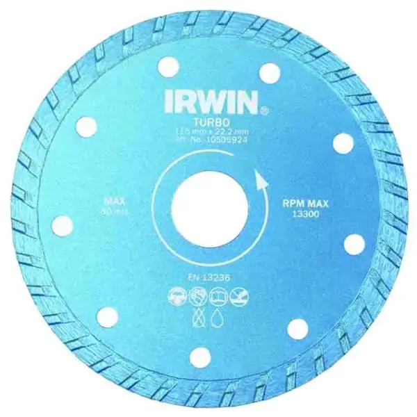 Dijamantska ploča za sečenje cigli, keramike TURBO 115mm/22.22 IRWIN - proizvod na akciji