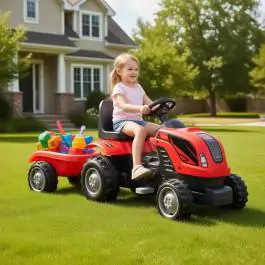 Dečiji traktor sa prikolicom na pedale 956 crveni