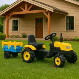 Dečiji traktor sa prikolicom na pedale 958 žuti
