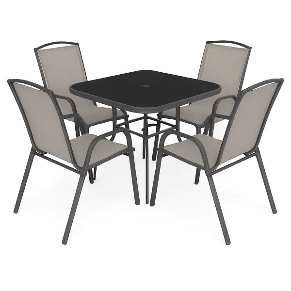 Baštenski set Limnos sto crni kaljeno staklo i 4 stolice