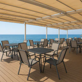 Baštenski set Limnos sto crni kaljeno staklo i 4 stolice