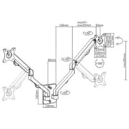 MA-WA2-01 Gembird Podesivi dupli zidni držač za monitor tilt, 17-27 max.2x7kg
