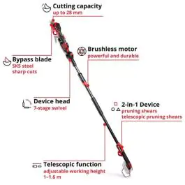 Einhell akumulatorske teleskopske baštenske makaze GP-LS 18/28 Li T BL-Solo – profesionalni rezač grana sa podesivim sečivima