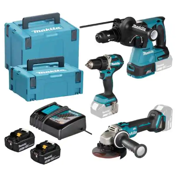 Makita Kombo-Kit LXT DLX3195JX1 – bušilica, brusilica, čekić-bušilica, 2×5 Ah baterija i MakPac