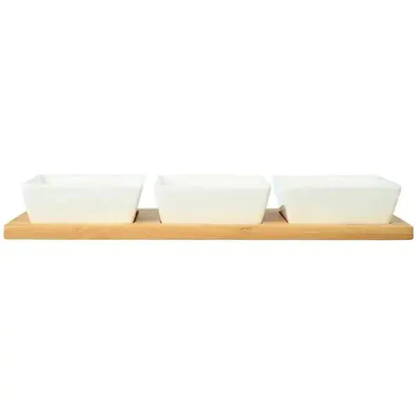 Estia ES01-20231 porcelanski set 3 posude na dasci od bambusa