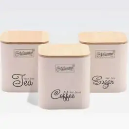 Maestro MR1775-3S ivory metalne kutije 3 kafa šećer čaj boje slonovače