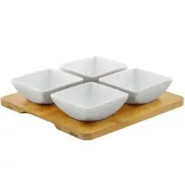 DAJAR DJ45577 porcelanski set 4 četvrtaste činije sa daskom od bambusa
