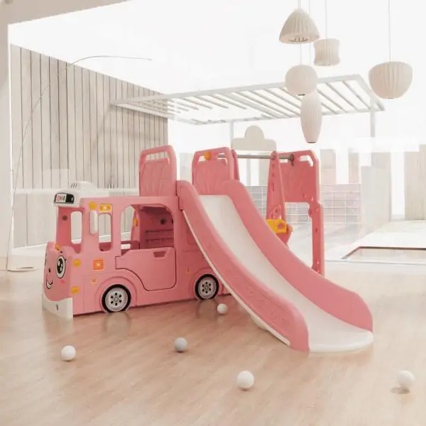 Dečiji roze vozić sa toboganom, ljuljaškom i ostavom za igračke - proizvod na akciji