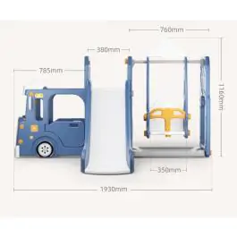 Dečiji plavi vozić sa toboganom, ljuljaškom i ostavom za igračke