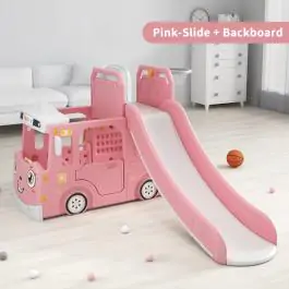 Dečiji roze vozić sa toboganom, košem i ostavom za igračke