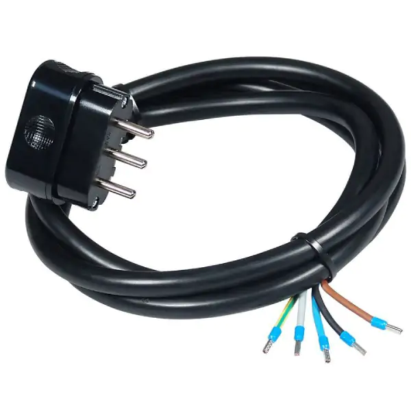 Prikljucni kabl trofazni 16A 400V 10000W crni 2m H05VV-F 5G2,5