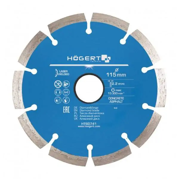 Hogert HT6D741 rezni segmentirani dijamantski disk, 115 mm, laserski varen