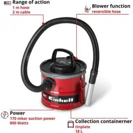 Einhell TC-AV 1830 D usisivač za pepeo 800 W, metalni rezervoar 18 l