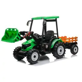Traktor Sa Prikolicom i Utovarivačem Zeleni Premium Oprema 24V7A 12958PS